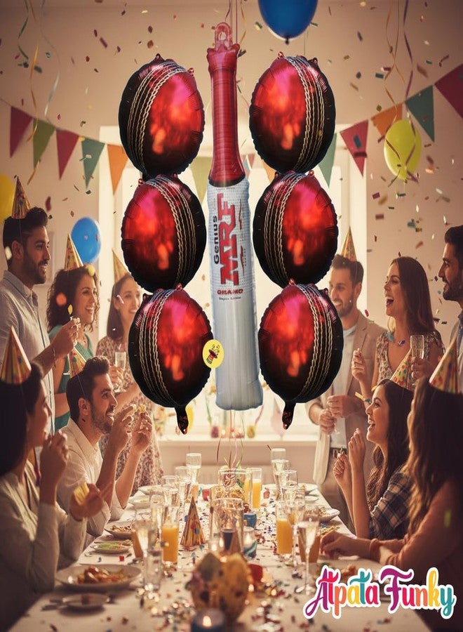 Atpata Funky Cricket Theme Foil Balloons Combo Set | Cricketer Bat & Season Ball Shape Balloons | Match Day Bday Party Decoration (Cricket 7pcs. Set) - Image 2